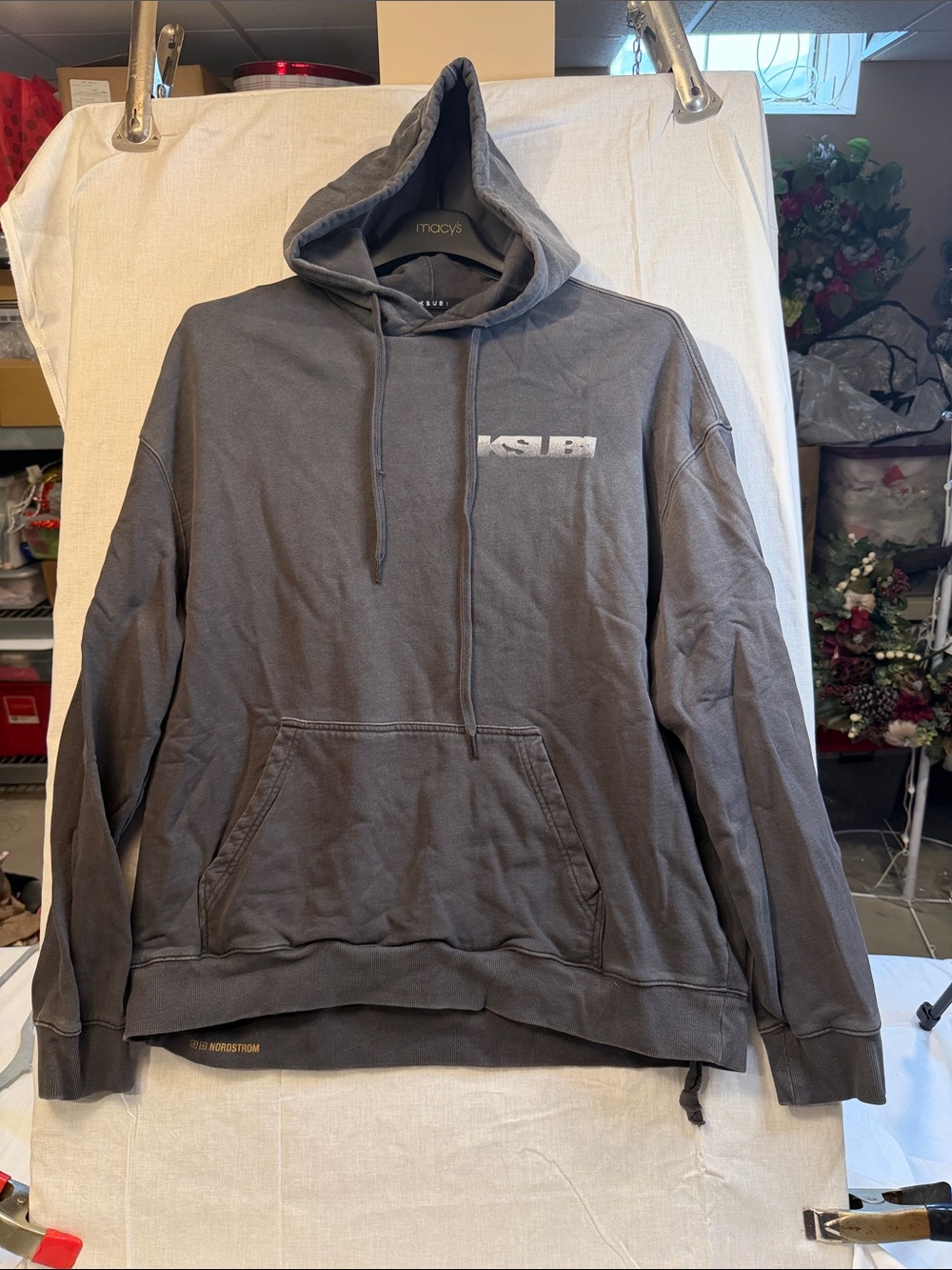 Ksubi Washed Charcoal Pullover Hoodie with Logo